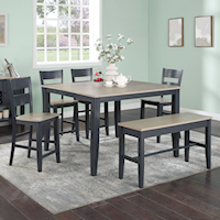 Casual 6-Piece Counter Height Dining Set with Storage Bench