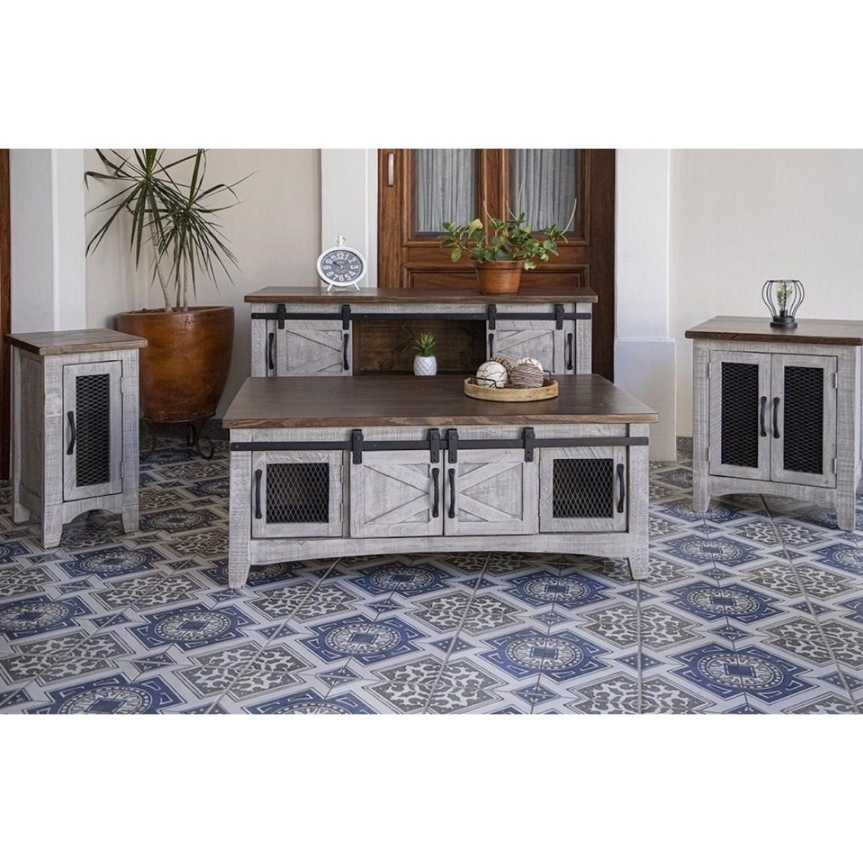 IFD International Furniture Direct Pueblo End Table with 2 Doors