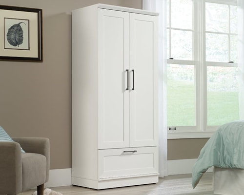 Contemporary Two-Door Wardrobe Cabinet with Lower Storage Drawer