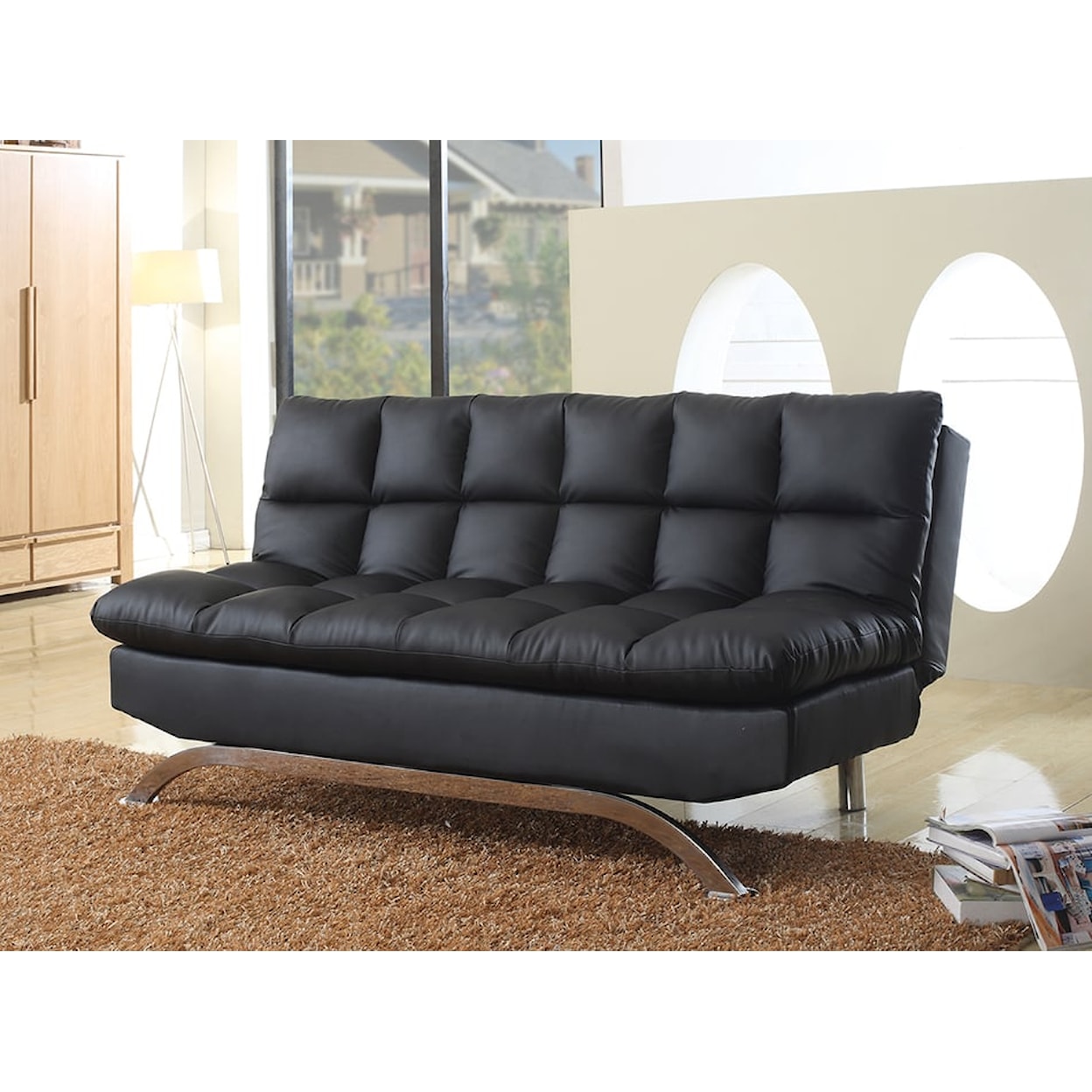 Milton Greens Stars Futons BLACK PU SOFT PLUSH PILLOW TOP | FUTON