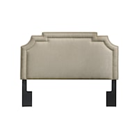 Transitional Nailhead Marquee Upholstered Queen Headboard in Linen