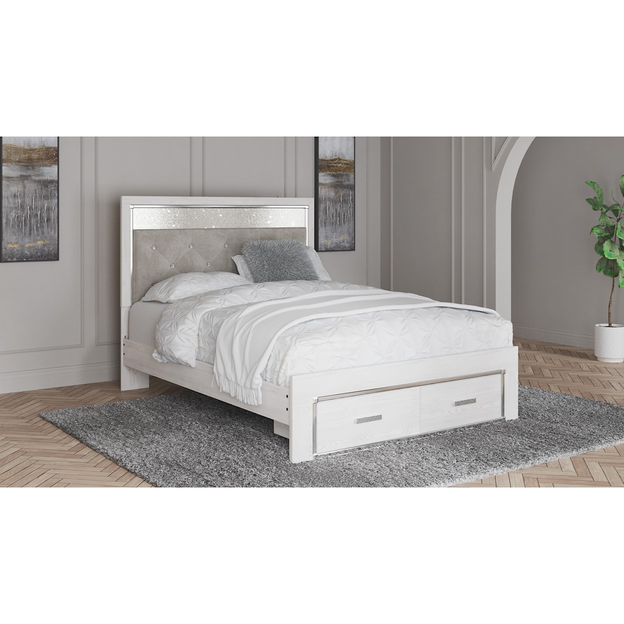 Signature Altyra Queen Storage Bed with Upholstered Headboard