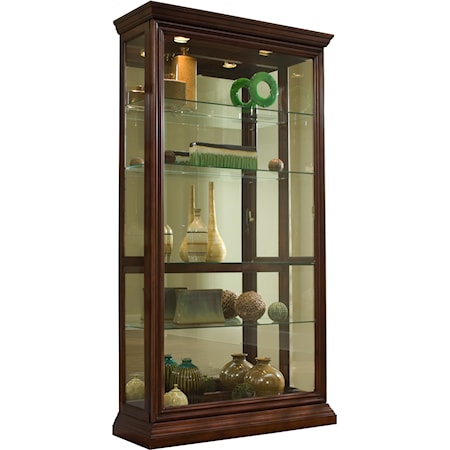 Transitional Two-Way Sliding Door Curio Cabinet with Mirrored Back