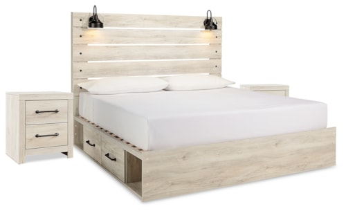 King Panel Bed With Storage And 2 Nightstands
