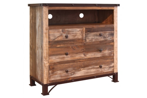 Rustic 4-Drawer TV-Ready Bedroom Chest with Wire Management