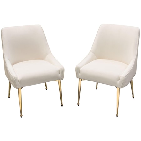Set of 2 Glam Channeled Velvet Host Chairs with Metal Legs