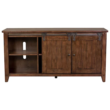 Casual Two-Door Media TV Console - Rustic Brown Oak