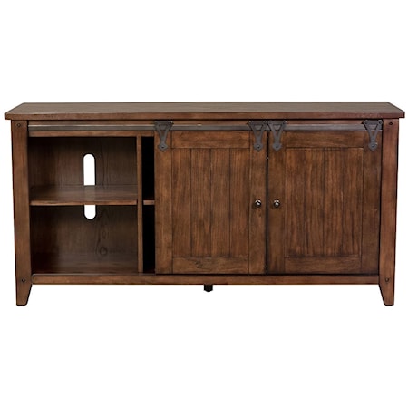 Casual Two-Door Media TV Console - Rustic Brown Oak