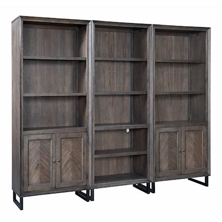 Contemporary 3 Unit Bookcase Wall with Open and Concealed Shelving