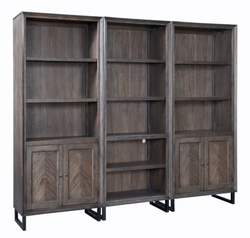 Contemporary 3 Unit Bookcase Wall with Open and Concealed Shelving