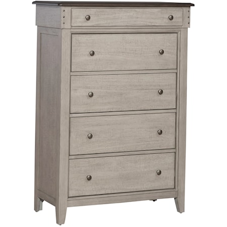 Modern Farmhouse 5-Drawer Bedroom Chest with Felt-Lined Top Drawer