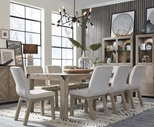 Rustic Industrial 9-Piece Dining Set with Upholstered Side Chairs