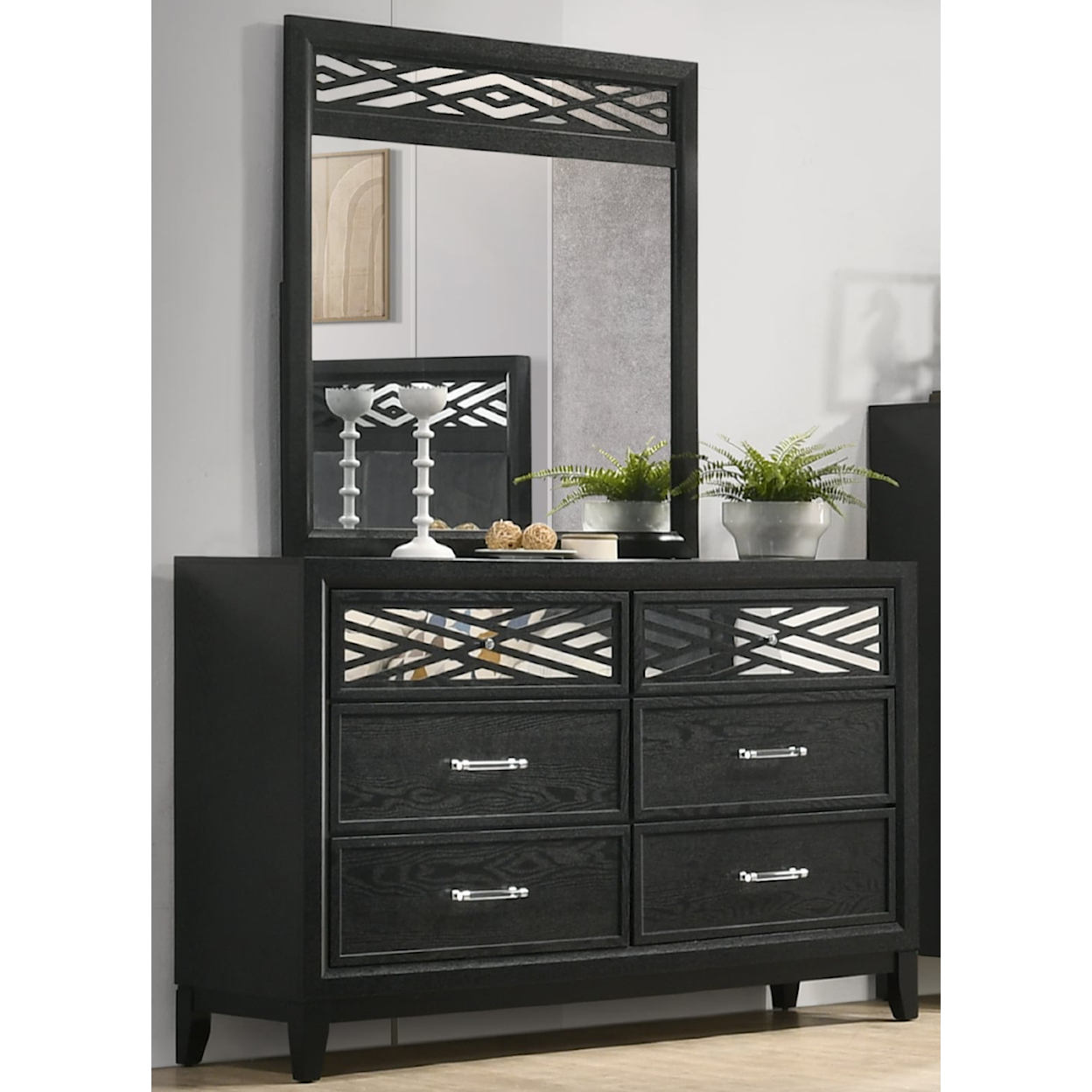 New Classic Obsidian Transitional Dresser w/Attached Mirror