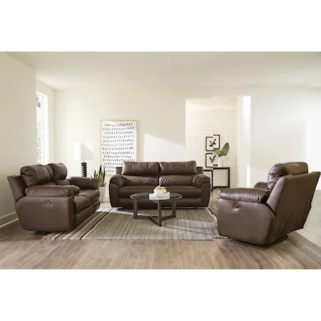 Casual 3-Piece Leather Match Power Reclining Living Room Set
