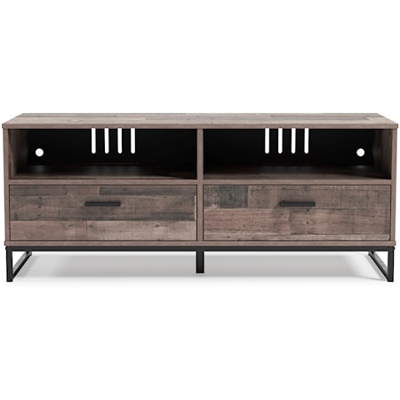 Medium TV Stand with Butcher Block Pattern and Metal Base