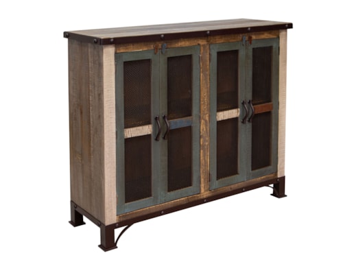 Rustic 4-Door Console with Iron Mesh Doors