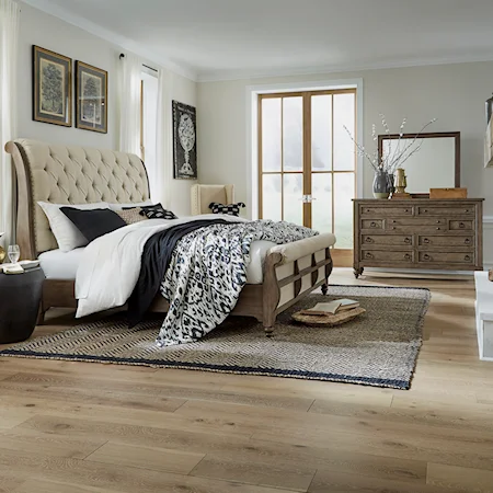 Transitional Three-Piece Queen Sleigh Bedroom Group
