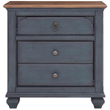 Traditional 3-Drawer Nightstand with Antique Pewter Hardware