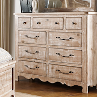 Traditional 9 Drawer Dresser With Scalloped Base Molding