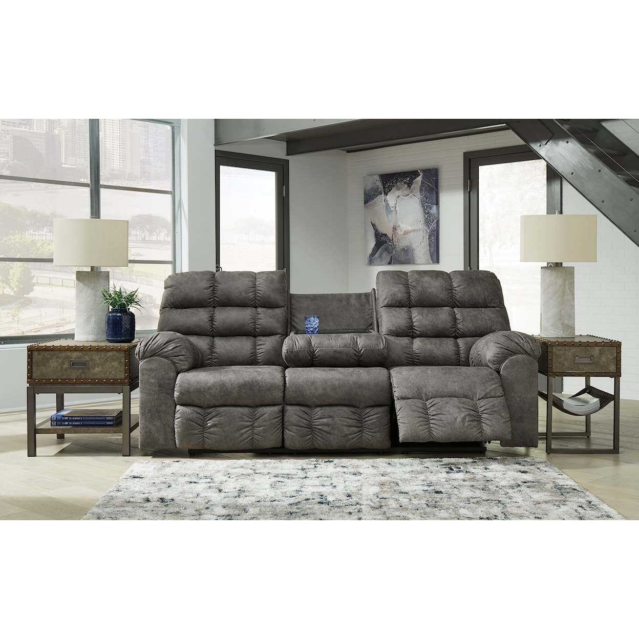 Ashley Signature Design Derwin Reclining Sofa with Drop Down Table