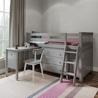 Windsor Youth Twin Loft Bed in Gray w/Two 3 Drawer Dressers and a Pull out Desk
