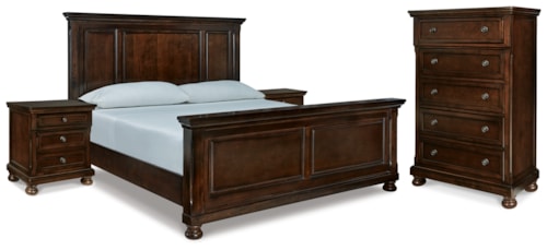 King Panel Bed, Chest And 2 Nightstands