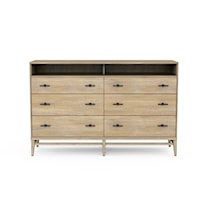 Contemporary 6-Drawer Dresser with Open Front Compartments