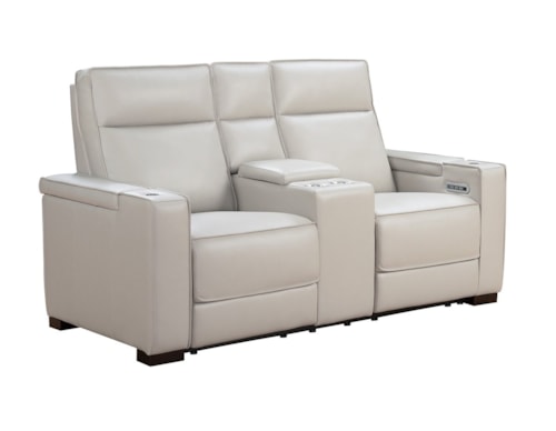 Contemporary Power Reclining Console Loveseat with Heat and Massage
