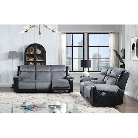 Transitional Reclining Sofa and Loveseat Set