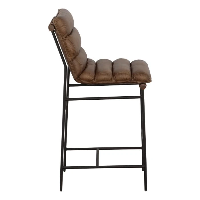 Leather Strap Barstool w/Channel Tufting