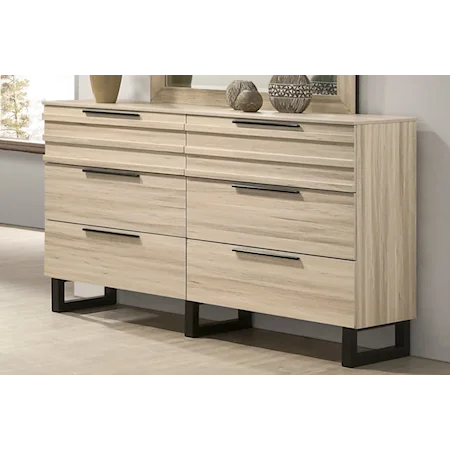Transitional 6-Drawer Dresser with Iron Finished Legs