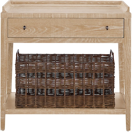 Farmhouse 1-Drawer Nightstand with Storage Basket