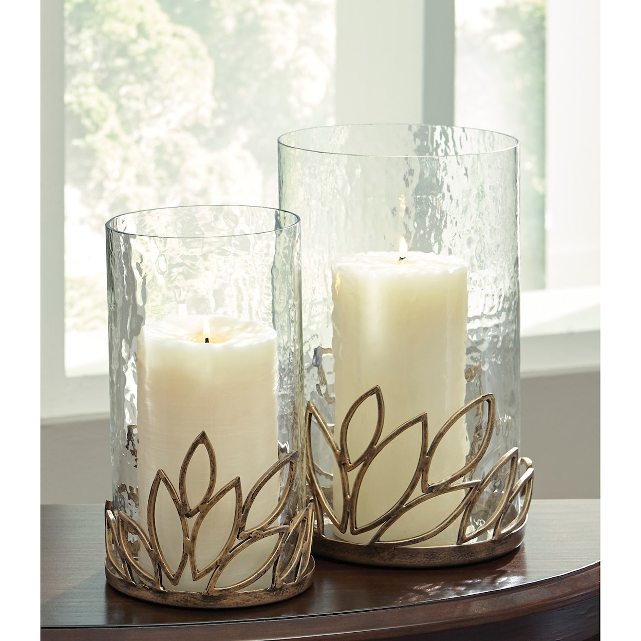 Ashley Furniture Signature Design Accents Pascal Antique Gold Finish Candle Holder Set