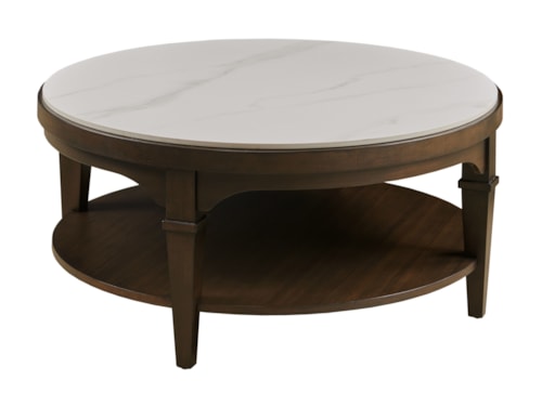 Transitional Round End Table with Lower Shelf