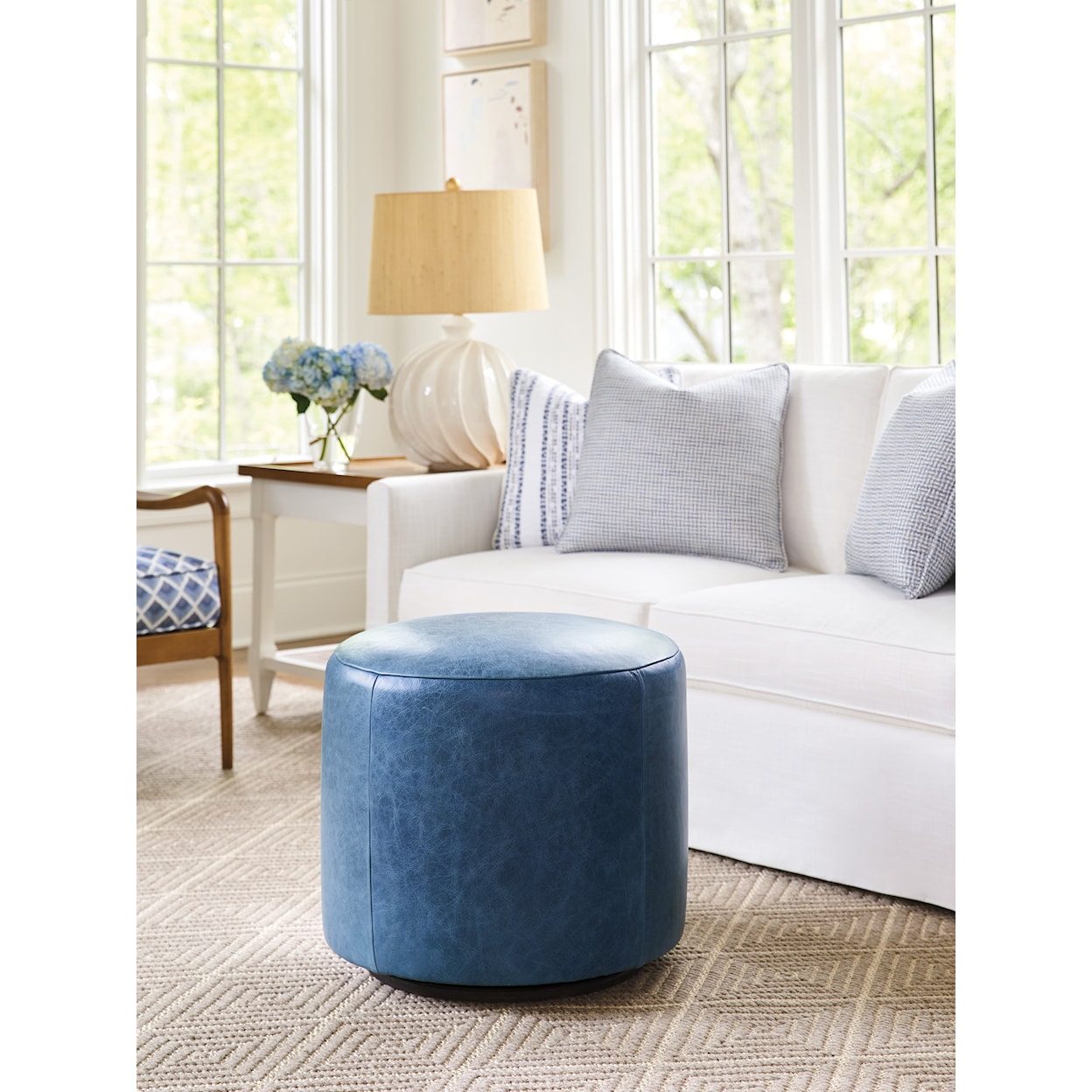 Barclay Butera Laguna Three Arch Leather Swivel Ottoman