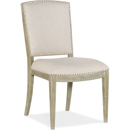 Coastal Carved Back Side Chair with Upholstered Seat