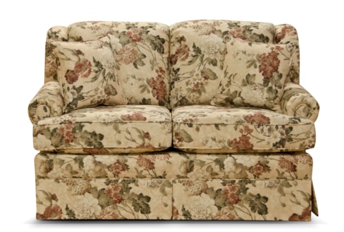 Traditional Skirted Loveseat with Rolled Arms