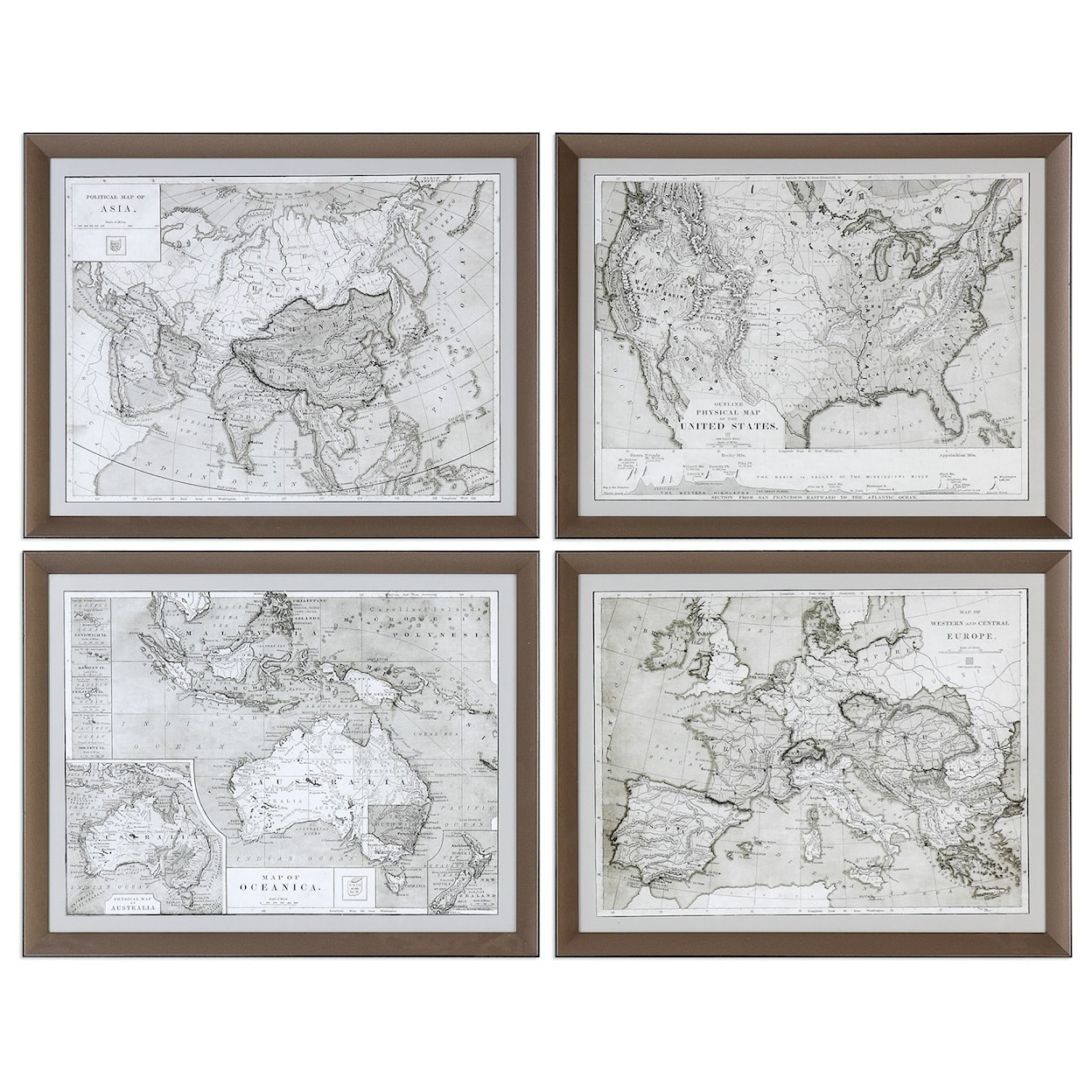 Uttermost Framed Prints World Maps (Set of 4)