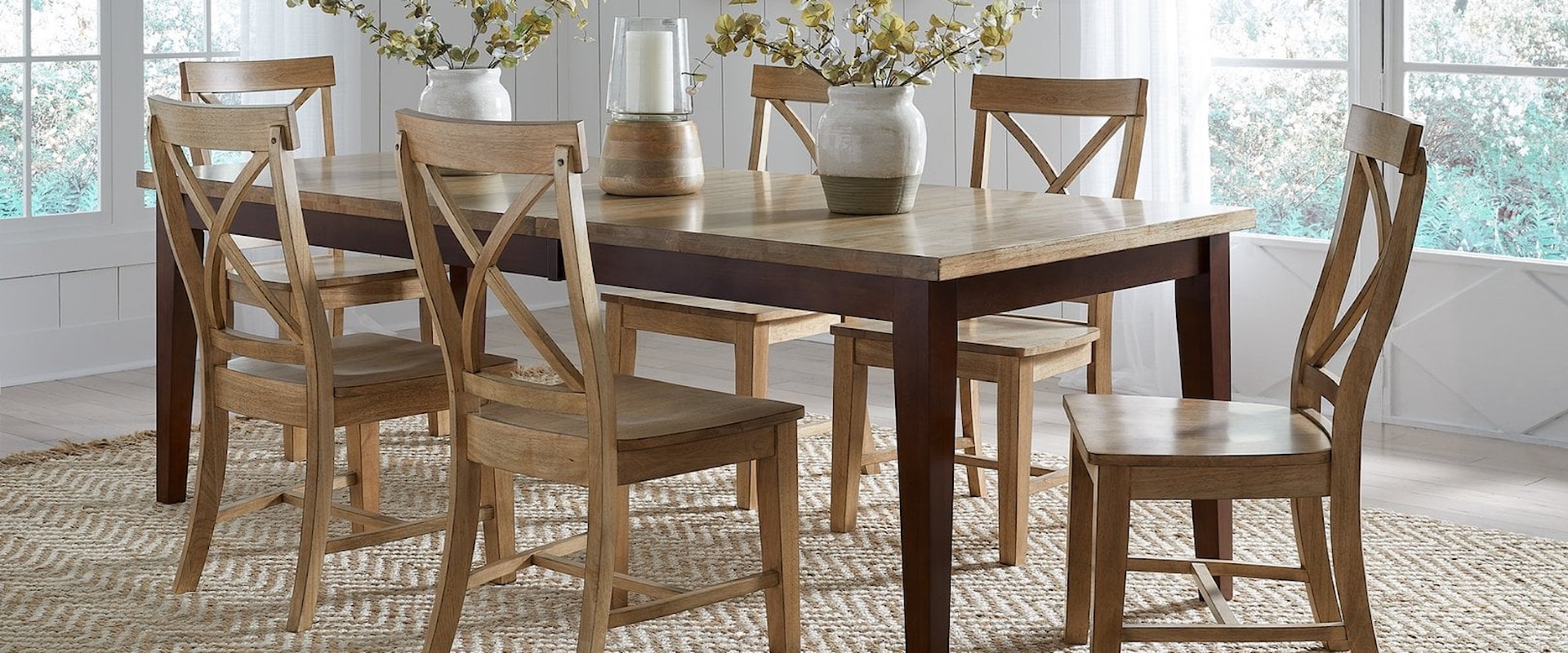 Farmhouse Two-Tone Dining Set w/Six Chairs