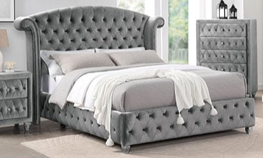 Furniture of America Zohar CM7130GYQBED Glam Tufted Upholstered Queen