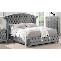 Glam Tufted Upholstered Queen Bed Gray