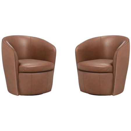 Leather Swivel Barrel Chair (Set of 2)