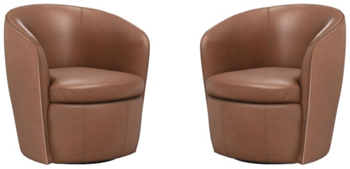 Contemporary Leather Swivel Barrel Chair (Set of 2)