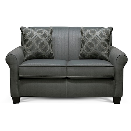 Transitional Rolled Arm Loveseat With Accent Pillows