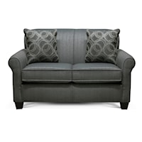 Transitional Rolled Arm Loveseat With Accent Pillows