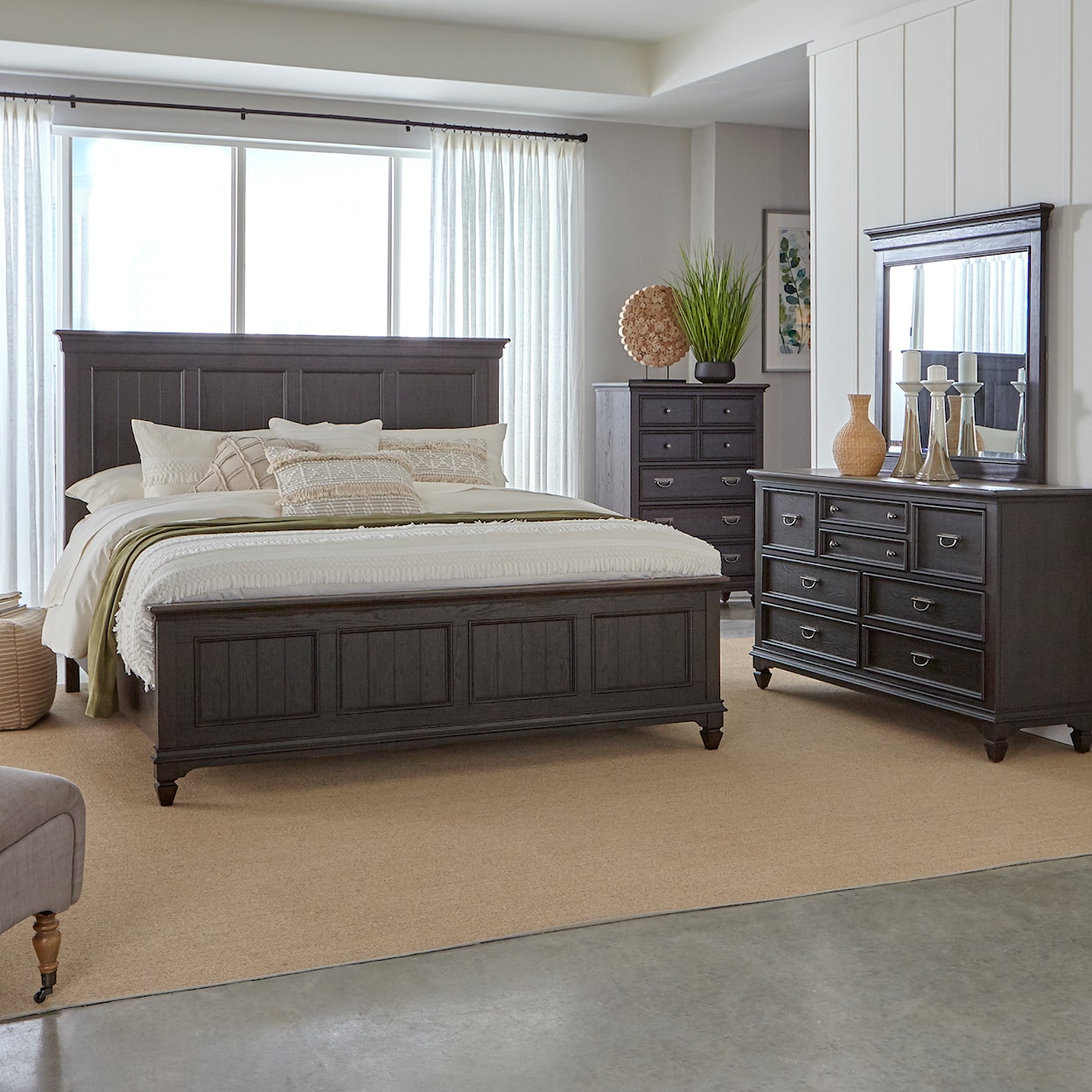 Liberty Furniture Allyson Park King Panel Bed, Dresser & Mirror, Chest