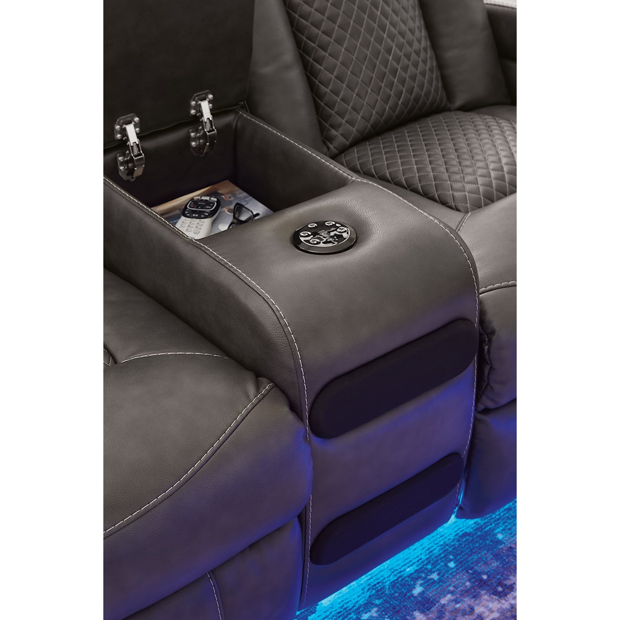 Benchcraft Fyne-Dyme Power Reclining Loveseat With Console