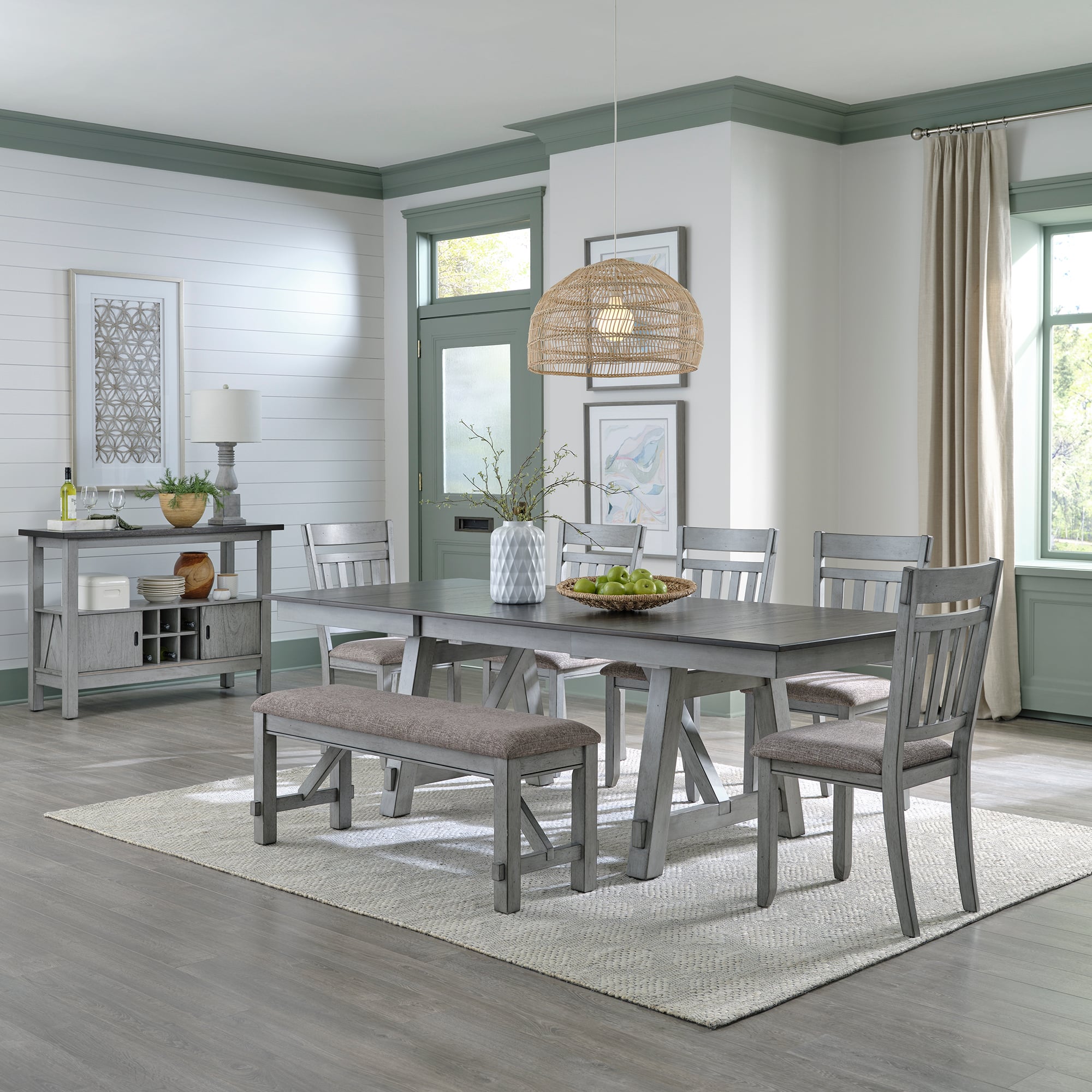 Rustic grey dining online table set with bench