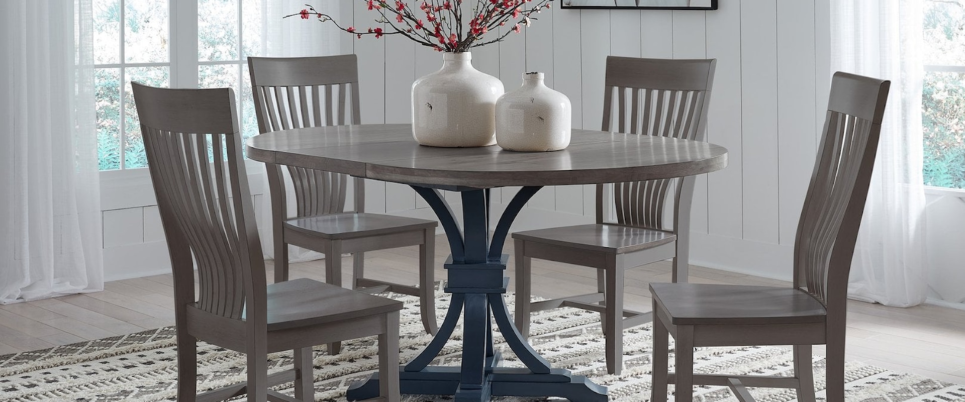 Farmhouse Two-Tone Dining Set w/Four Chairs