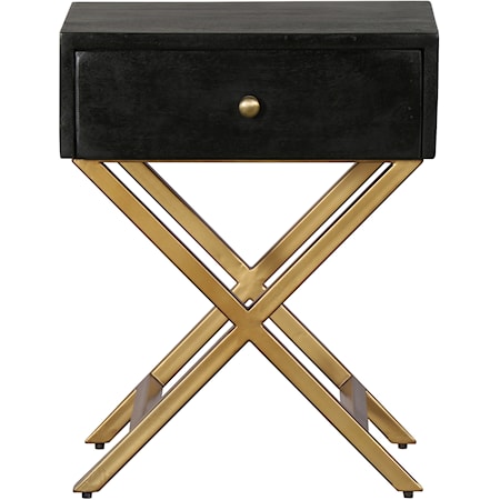 Black & Brass Side Table with Drawer